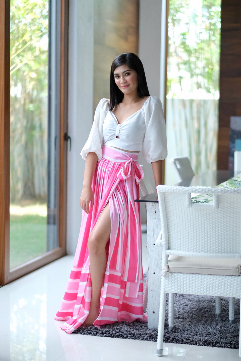 Alona Maxi Skirt in Pink Awning Stripes