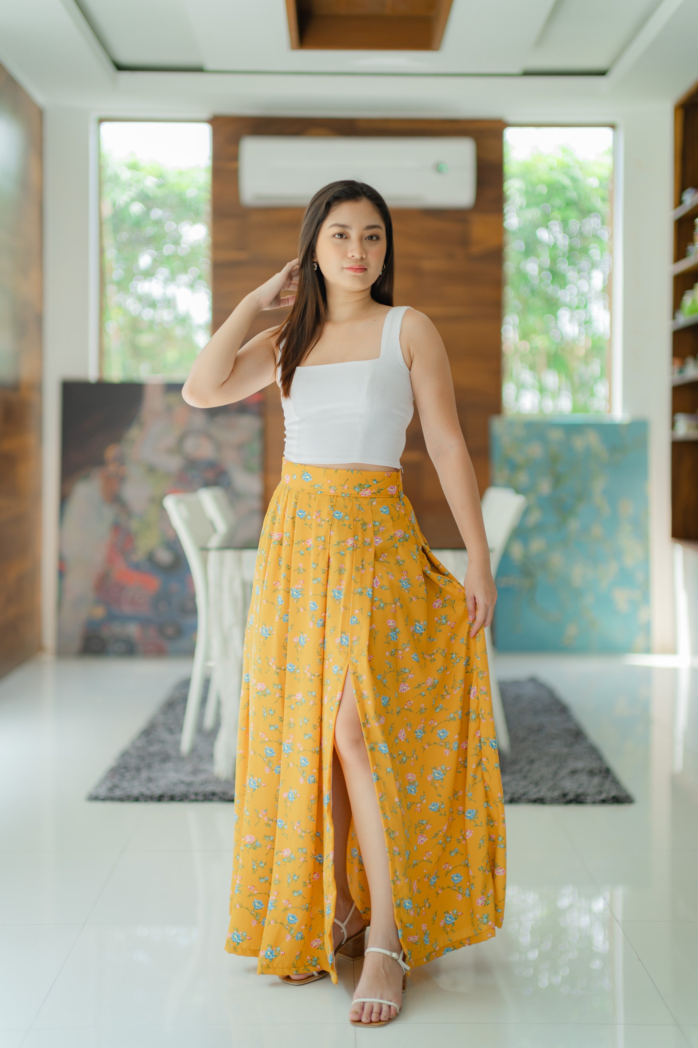 Cordelia Maxi Skirt in Yellow Floral