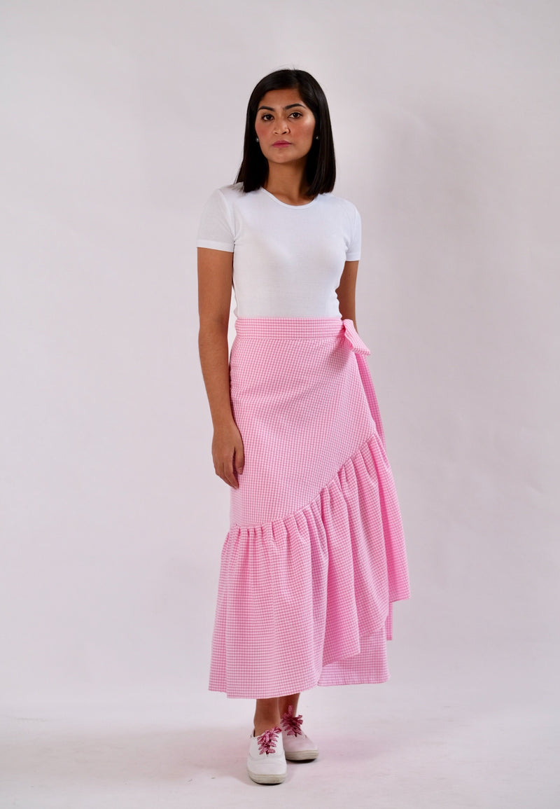 Mila Seersucker Wrap Skirt - Pink