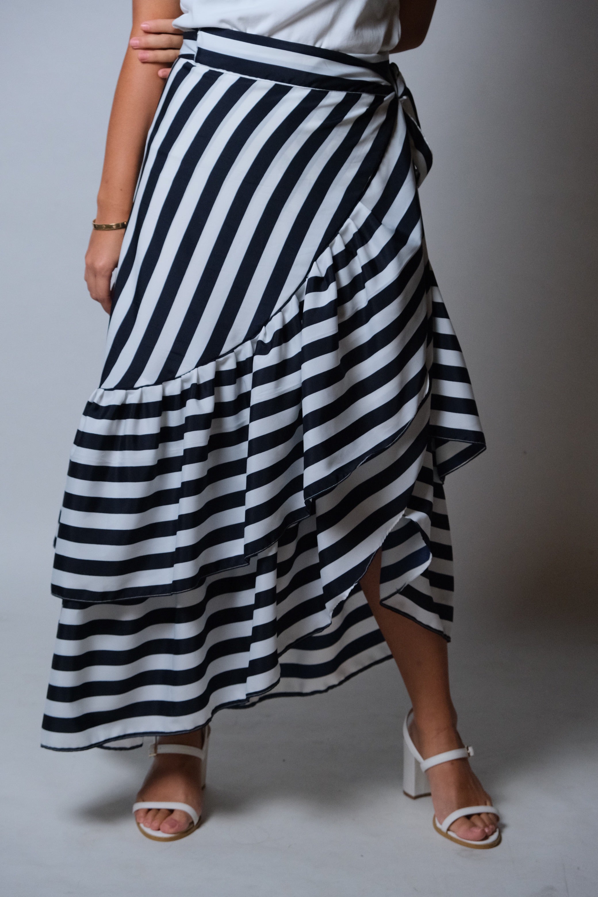 Catleya Skirt in Awning Stripes Dark Blue