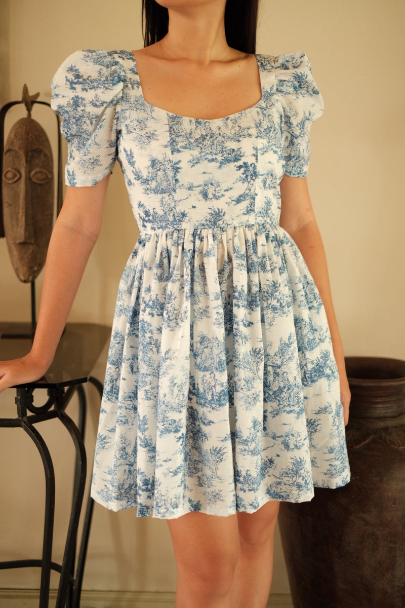 Holly Mini Dress in Quilt Blue