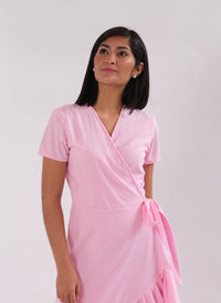 Nicole Seersucker Wrap Dress - Pink