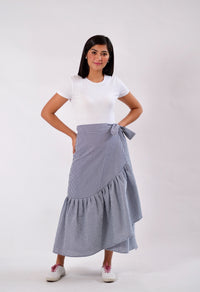 Mila Seersucker Wrap Skirt - Navy Blue