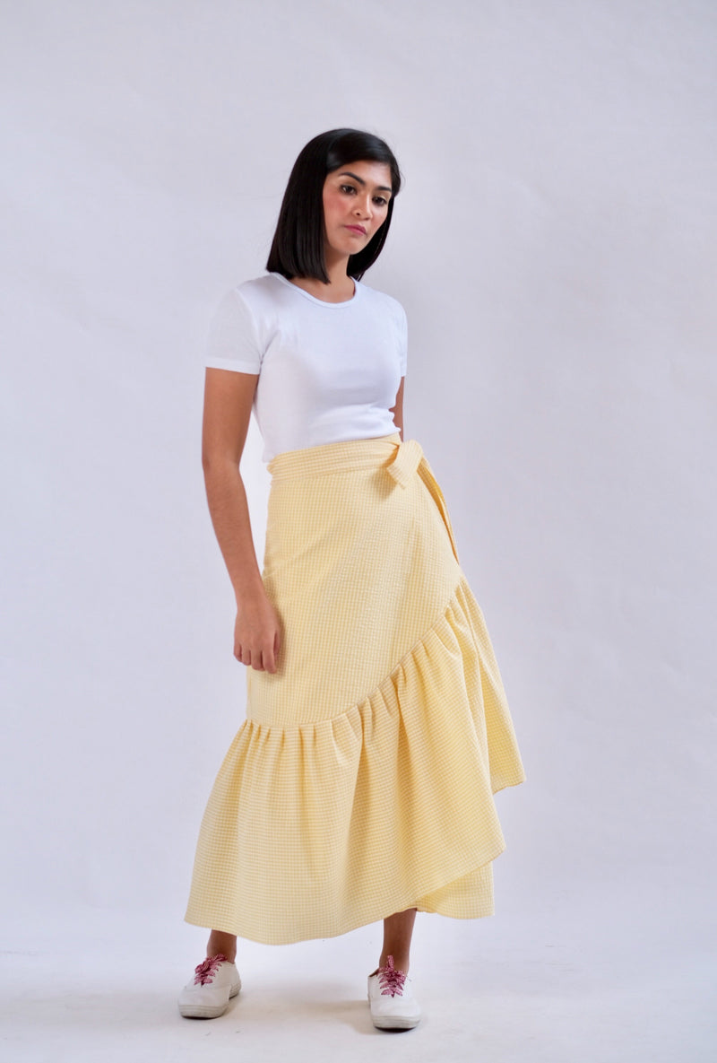 Mila Seersucker Wrap Skirt - Yellow