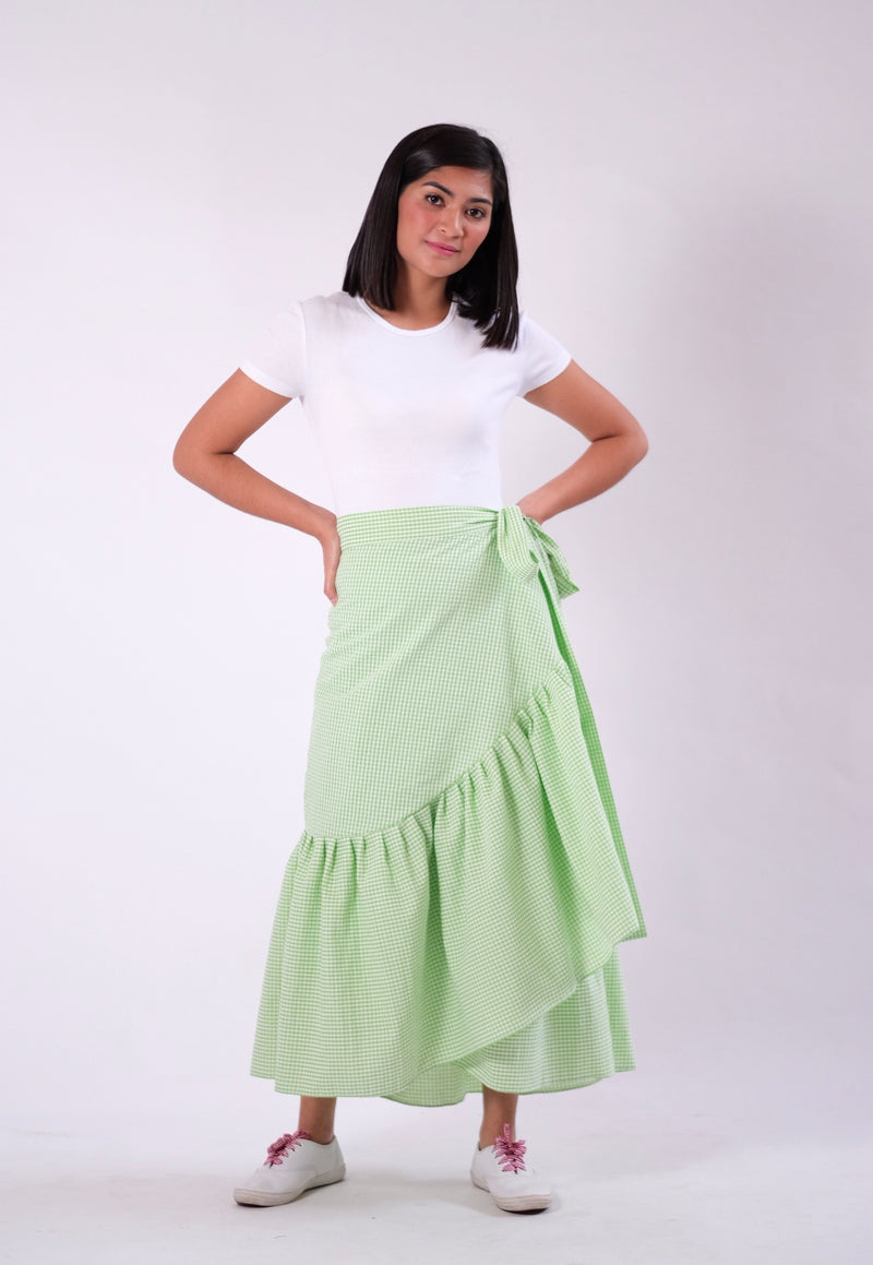 Mila Seersucker Wrap Skirt - Green