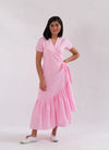 Nicole Seersucker Wrap Dress - Pink