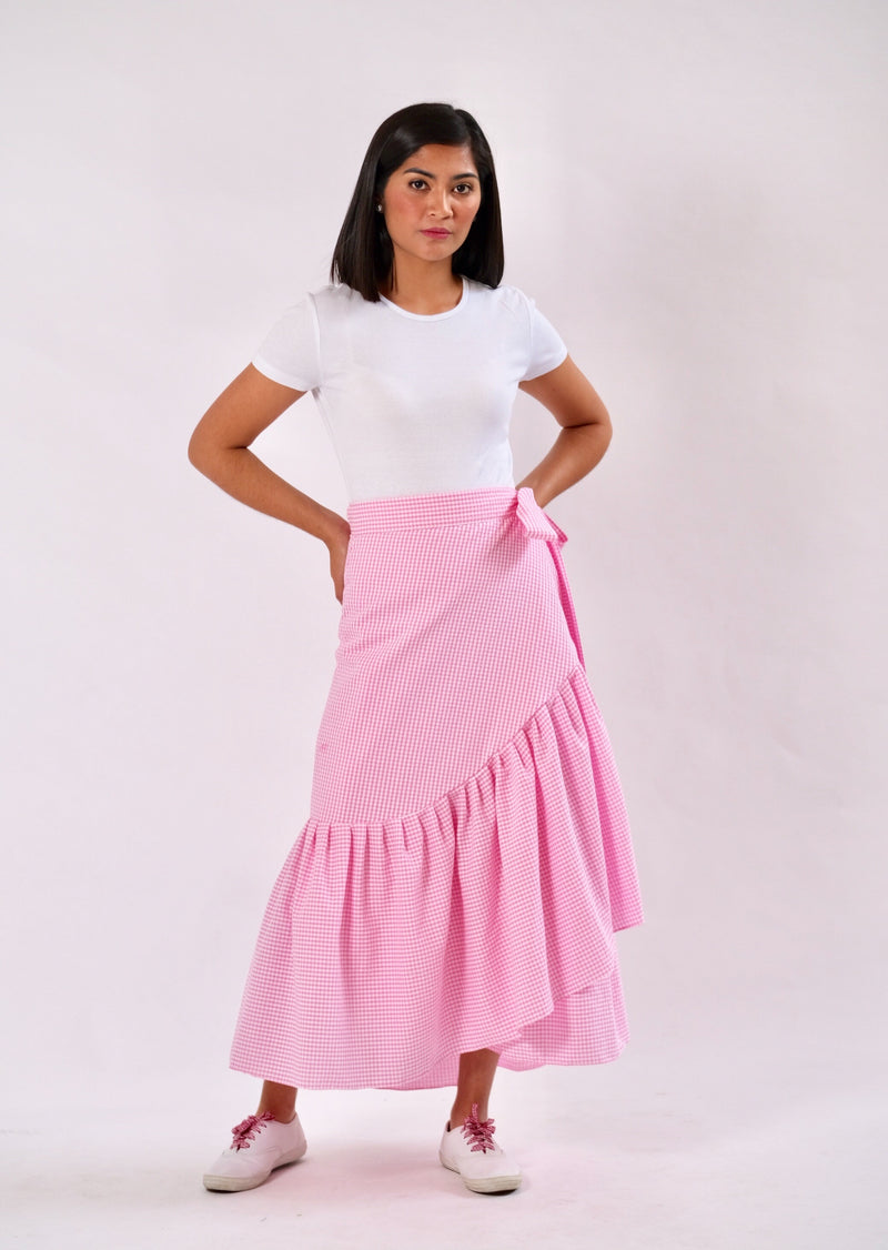 Mila Seersucker Wrap Skirt - Pink