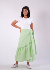 Mila Seersucker Wrap Skirt - Green