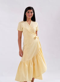 Nicole Seersucker Wrap Dress - Yellow