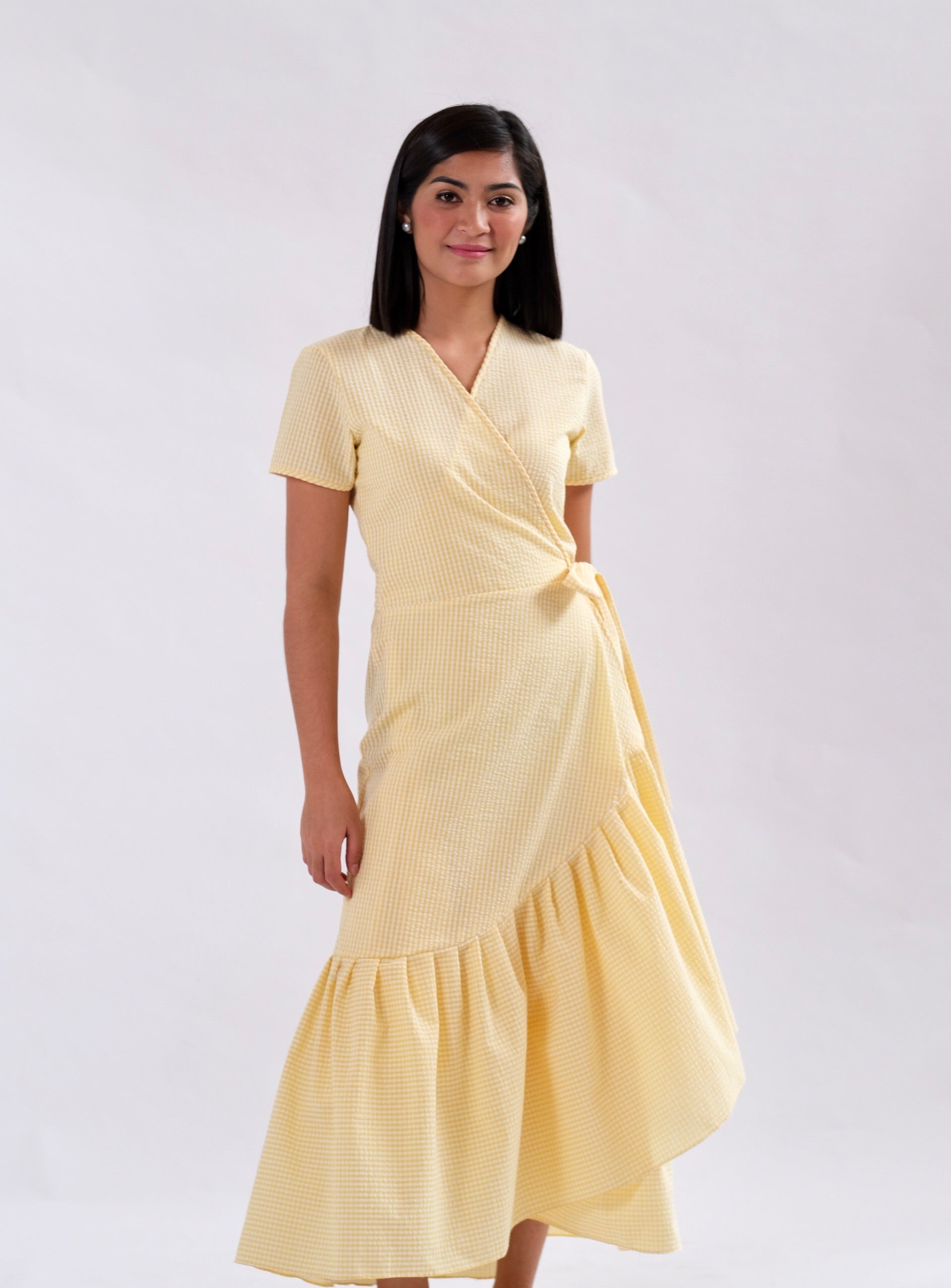 Nicole Seersucker Wrap Dress - Yellow
