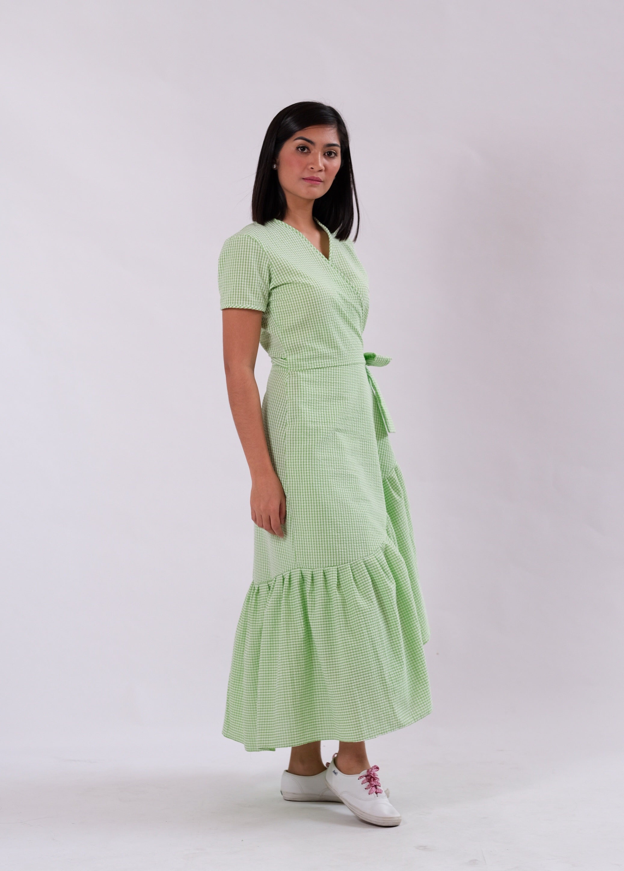 Nicole Seersucker Wrap Dress - Green